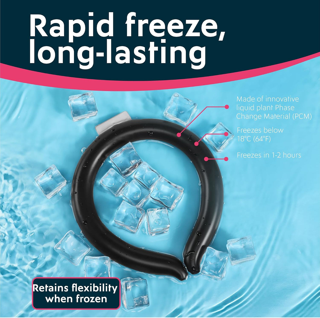 Neck Ring Coolers - Wearable Neck Cooling Ice Pack - Reusable Cool Body Cooler Tube - Cold Gel Wrap Ice Packs for Necks - Perfect for Athletes or Outdoor Workers - Black
